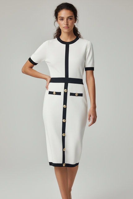 Jupe Blanche Boutonnée Coupe Crayon Élégante