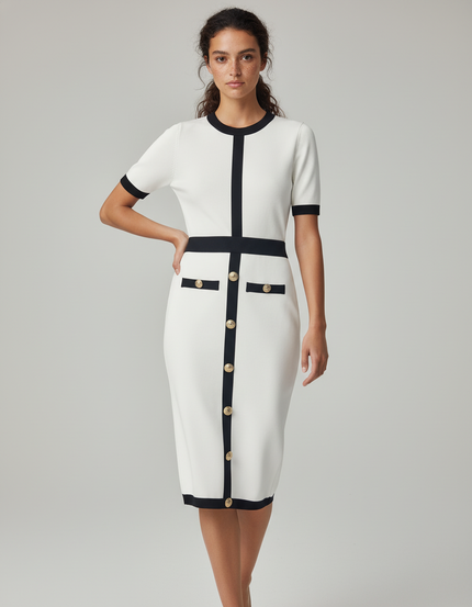 Jupe Blanche Boutonnée Coupe Crayon Élégante