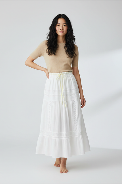 Jupe Blanche À Volants Dentelle Bohème