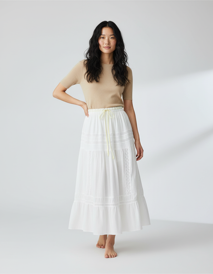 Jupe Blanche À Volants Dentelle Bohème