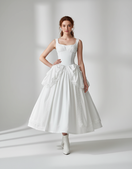 Jupe Blanche Évasée Dentelle Élégante