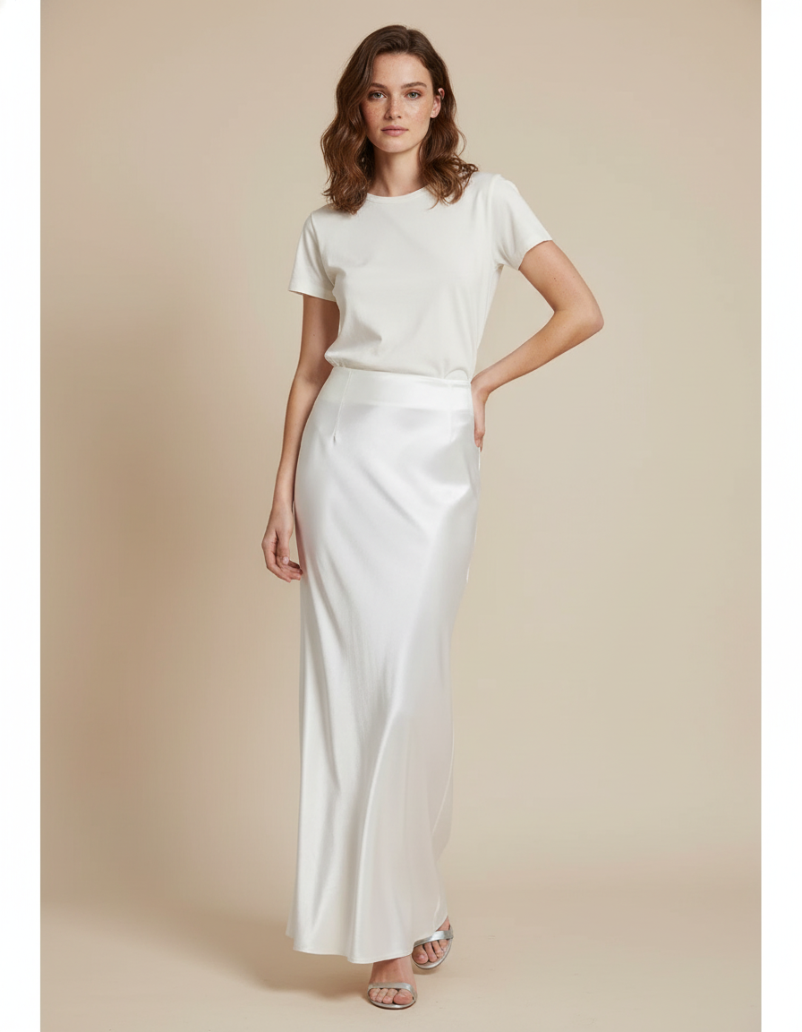 Jupe Blanche Satinée Fluide Élégante