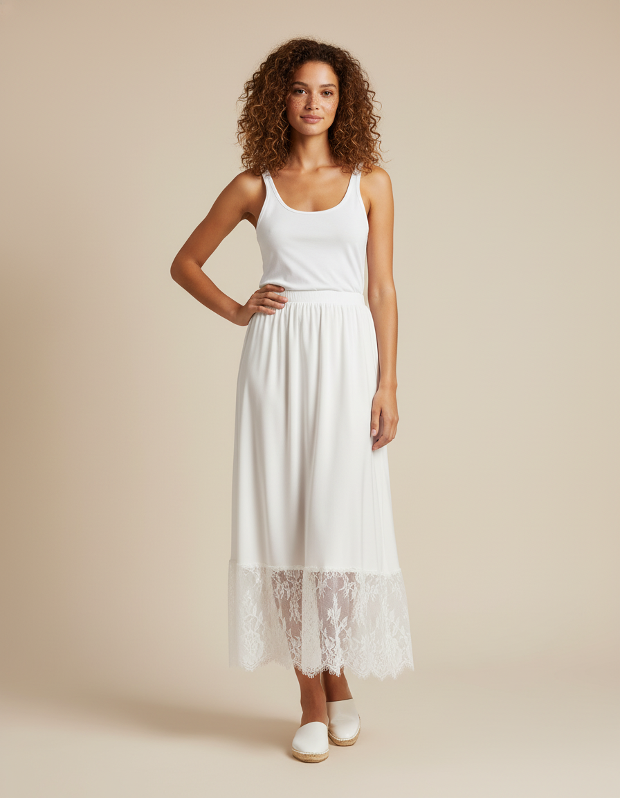 Jupe Blanche Longue Dentelle Fluide