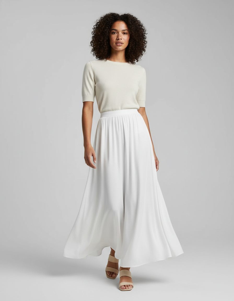 Jupe Blanche Taille Haute Fluide Élégante