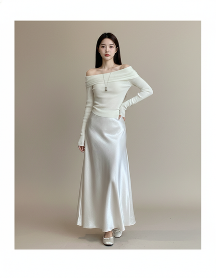 Jupe Blanche Satin Fluide Élégante