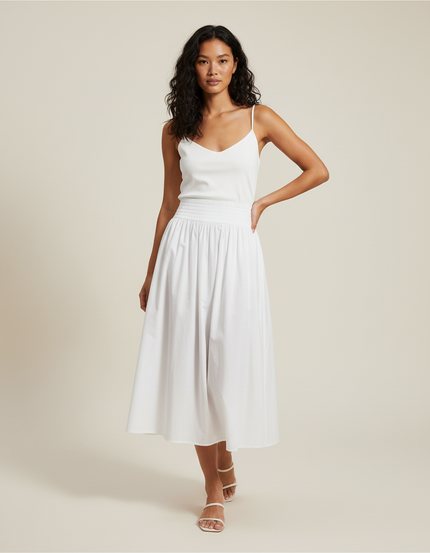 Jupe Blanche Taille Smockée Midi Chic