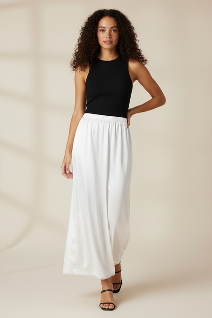 Jupe Blanche Satin Dentelle Fluide