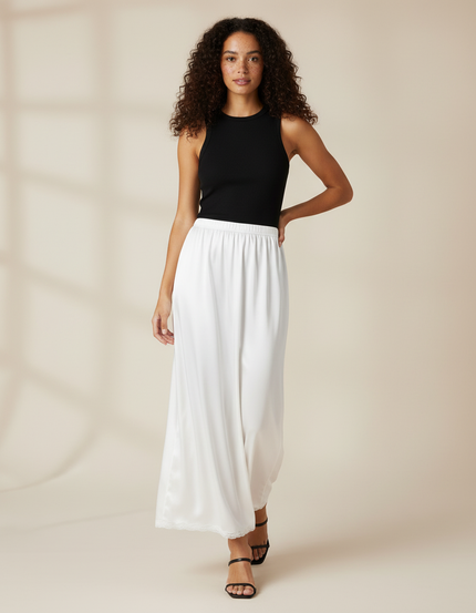 Jupe Blanche Satin Dentelle Fluide