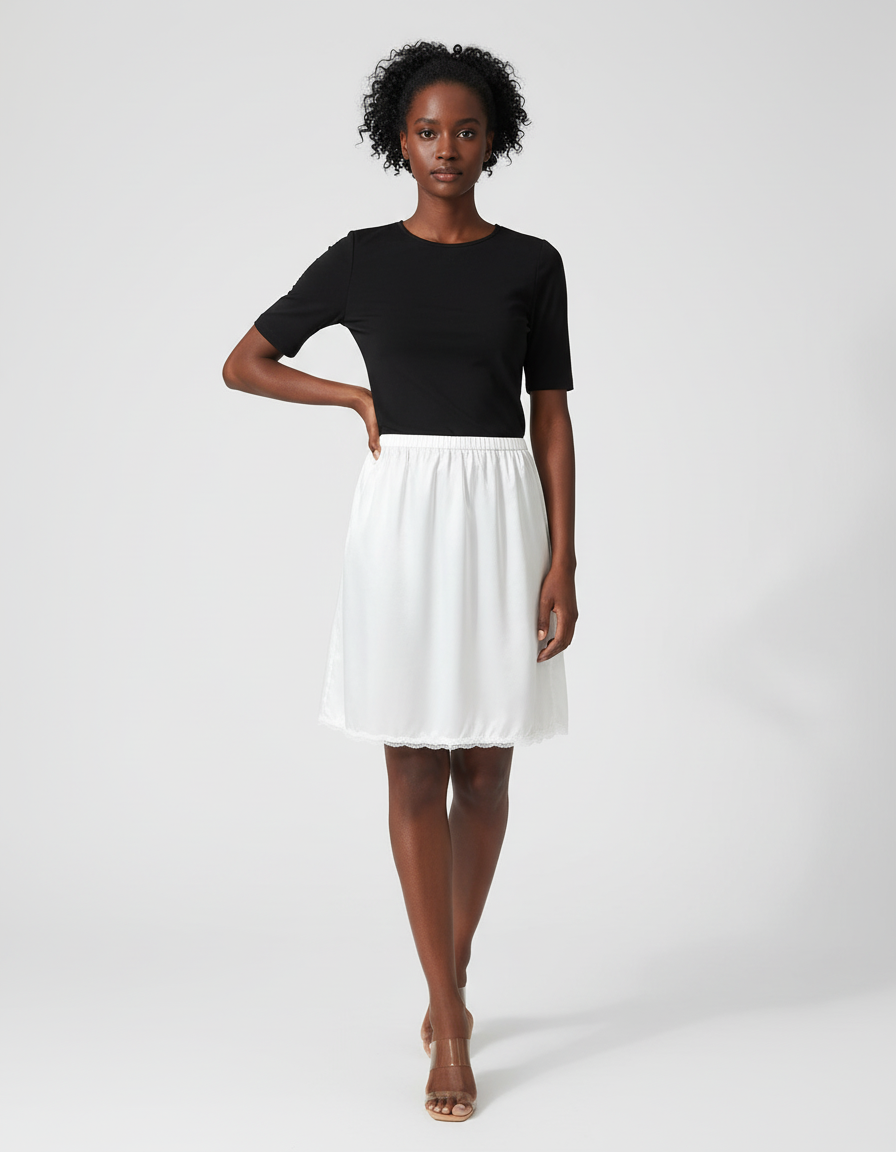 Jupe Blanche Satin Élégante Dentelle