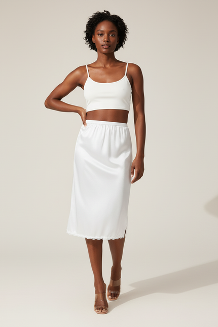 Jupe Blanche Satinée Fluide Dentelle