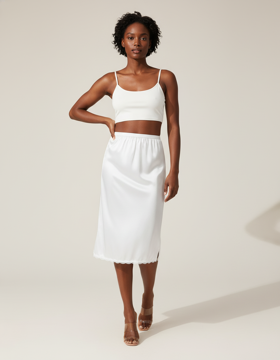 Jupe Blanche Satinée Fluide Dentelle