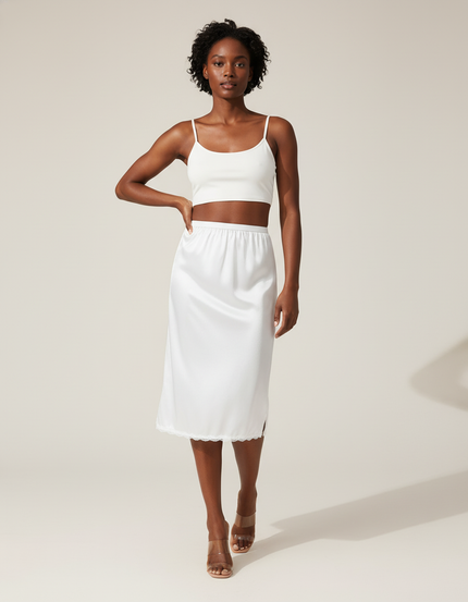 Jupe Blanche Satinée Fluide Dentelle