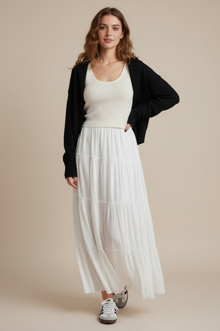 Jupe Blanche Maxi Étagée Décontractée