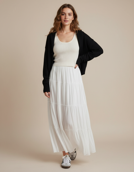 Jupe Blanche Maxi Étagée Décontractée