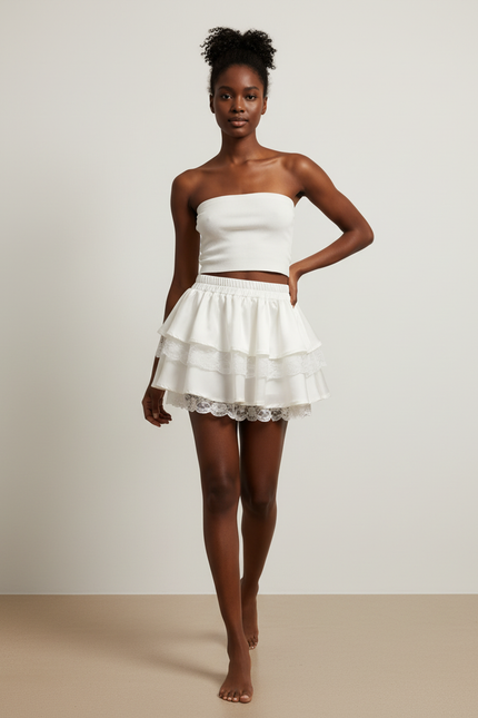 Jupe Blanche À Volants Dentelle Chic