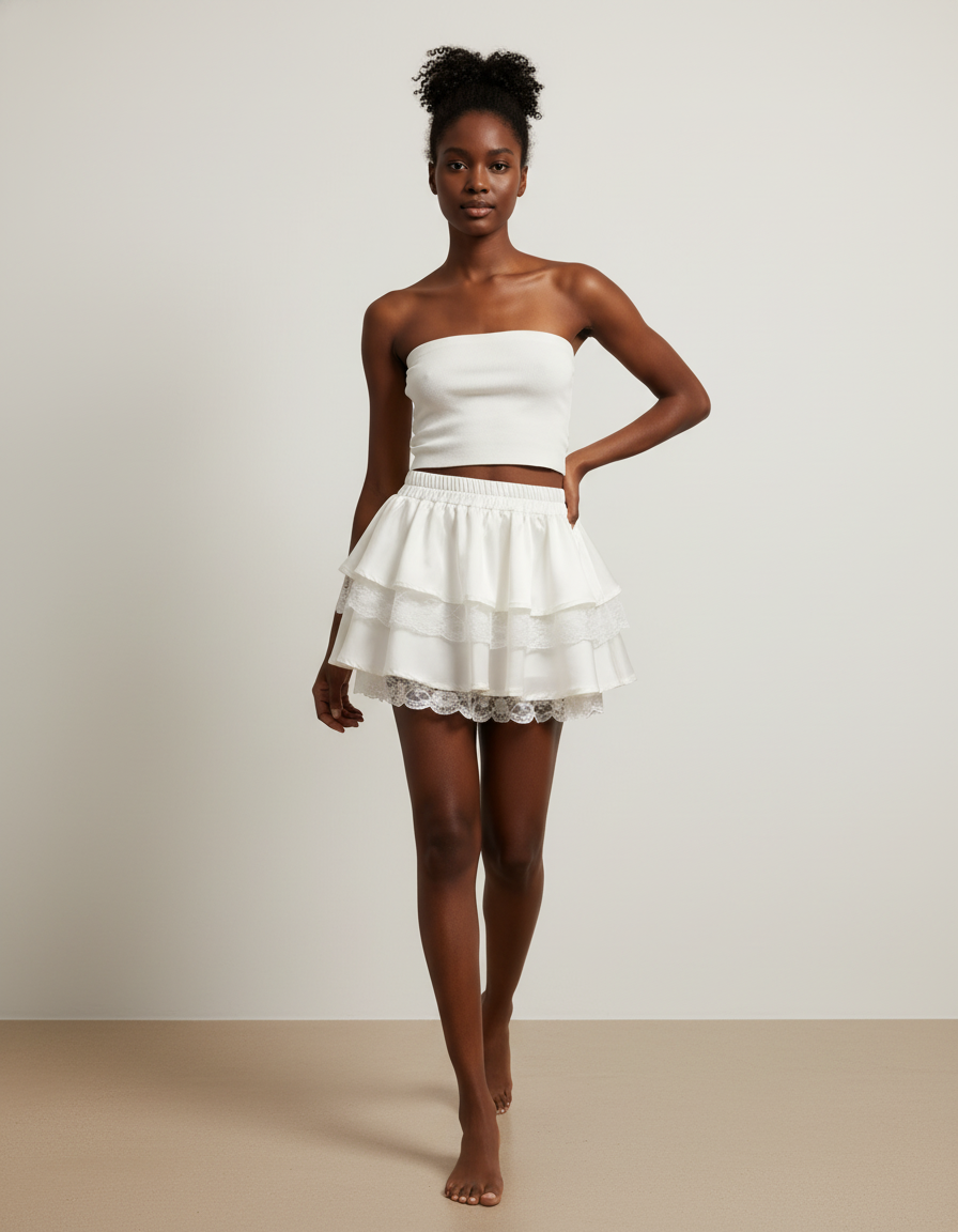 Jupe Blanche À Volants Dentelle Chic