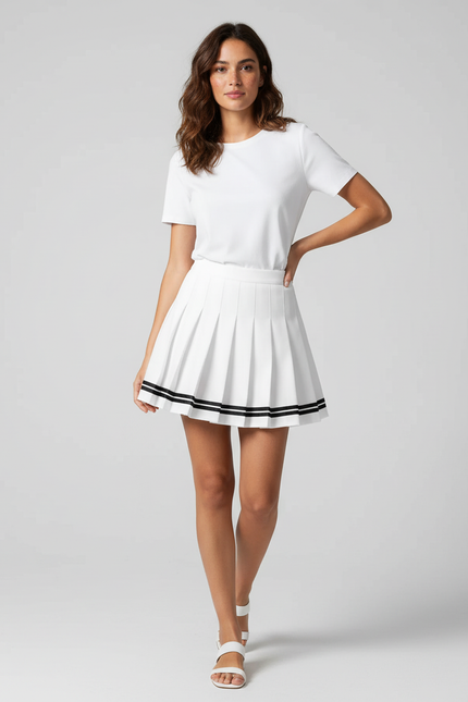 Jupe Blanche Plissée À Rayures Tennis
