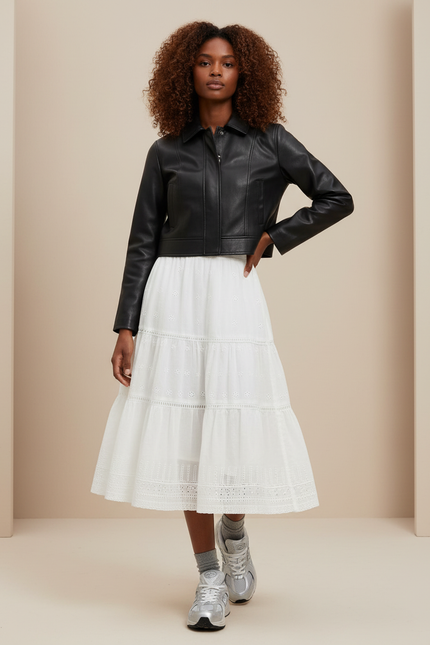 Jupe Blanche Brodée Étagée Bohème