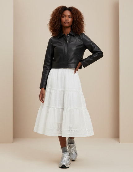 Jupe Blanche Brodée Étagée Bohème