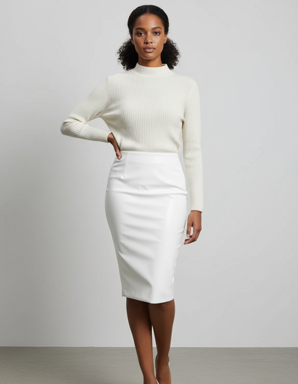 Jupe Droite Mi Longue Blanche