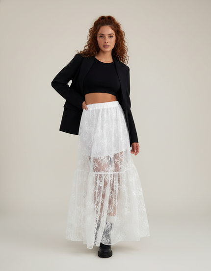 Jupe Blanche Dentelle Transparente Fluide