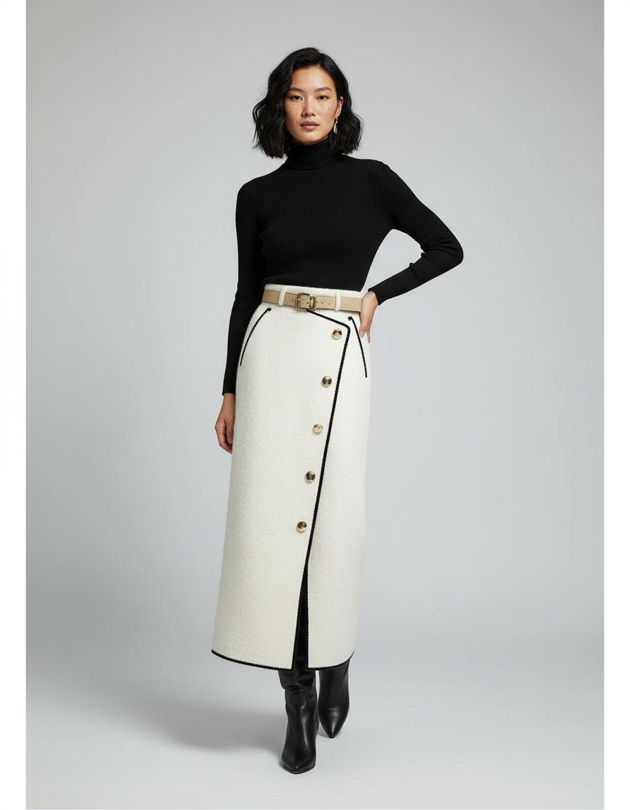 Jupe Blanche Tweed Boutonnée Élégante