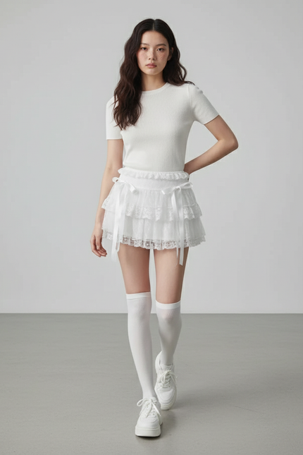 Jupe Dentelle Blanche Courte