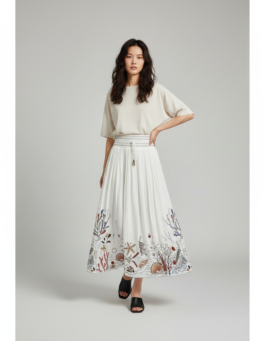 Jupe Brodée Blanche