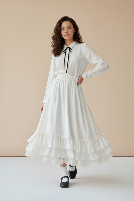 Jupe Blanche Volants Dentelle Vintage