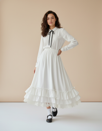 Jupe Blanche Volants Dentelle Vintage