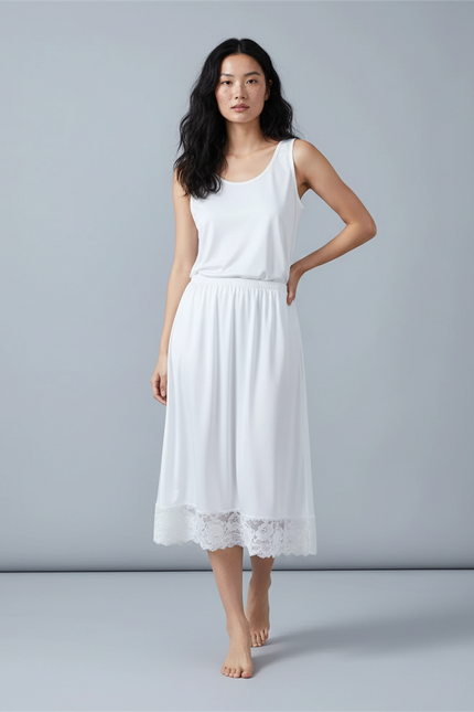 Jupe Blanche Fluide Dentelle Élégante