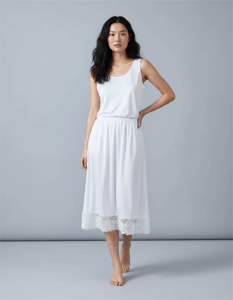 Jupe Blanche Fluide Dentelle Élégante