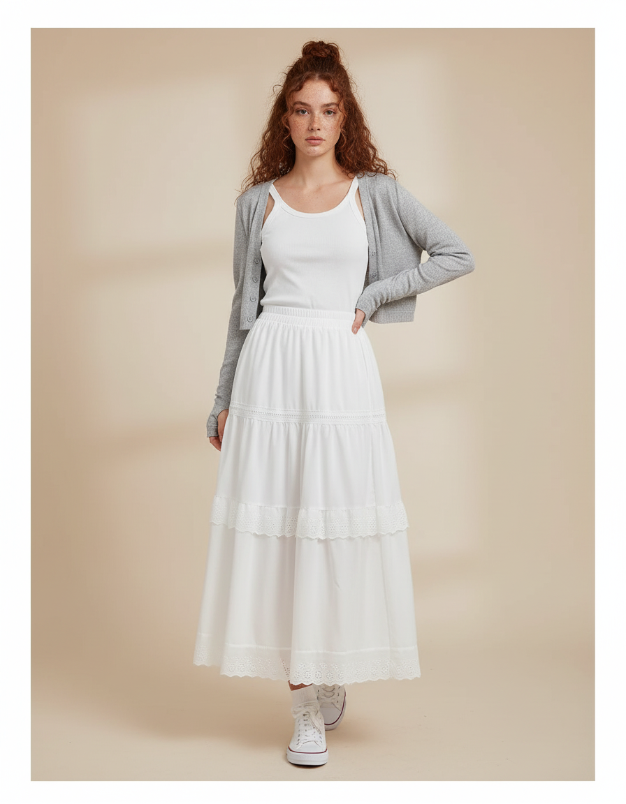 Jupe Blanche Longue Dentelle Chic