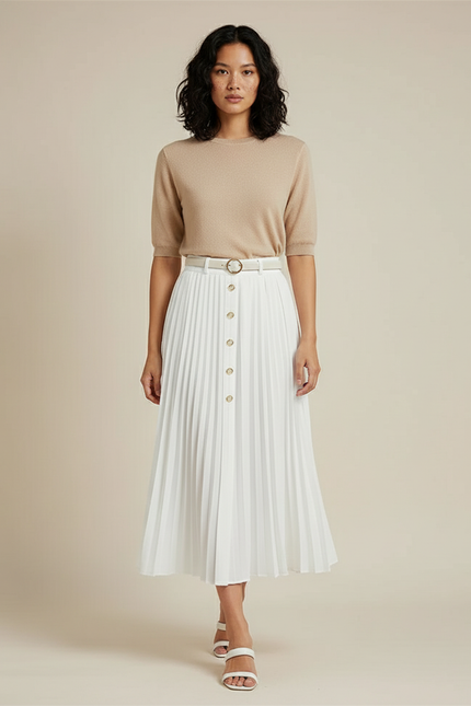 Jupe Blanche Plissée Boutonnée Élégante