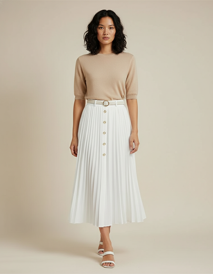 Jupe Blanche Plissée Boutonnée Élégante