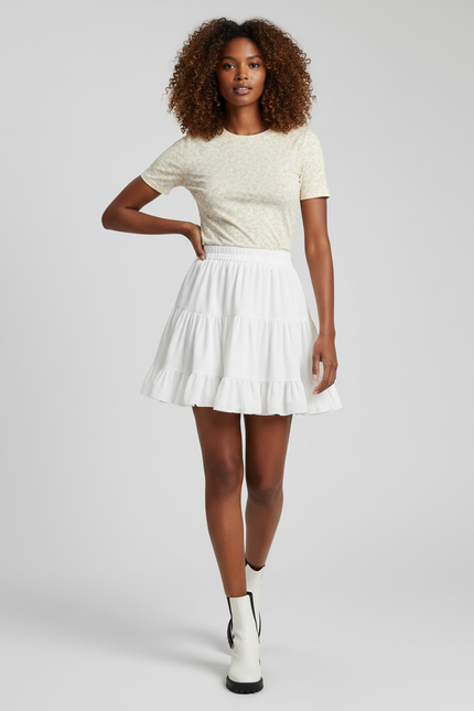 Jupe Blanche Fluide Volantée Chic