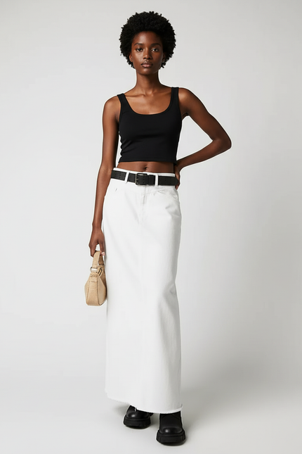 Jupe Blanche Denim Effilochée Chic