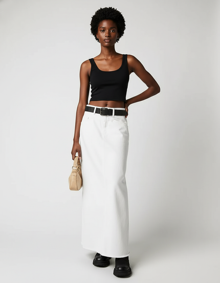 Jupe Blanche Denim Effilochée Chic