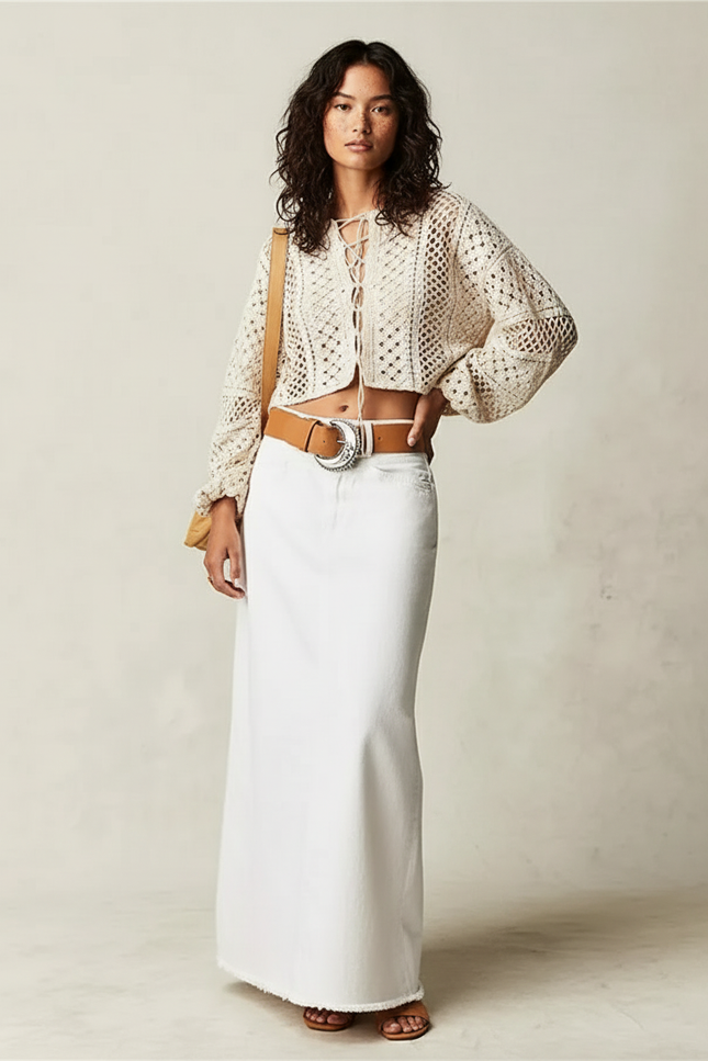 Jupe Blanche Denim Maxi Vintage