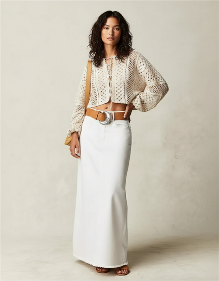 Jupe Blanche Denim Maxi Vintage