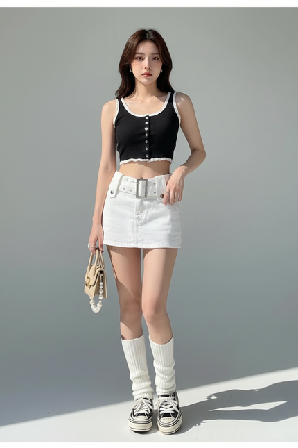 Jupe Blanche Mini Denim Y2K