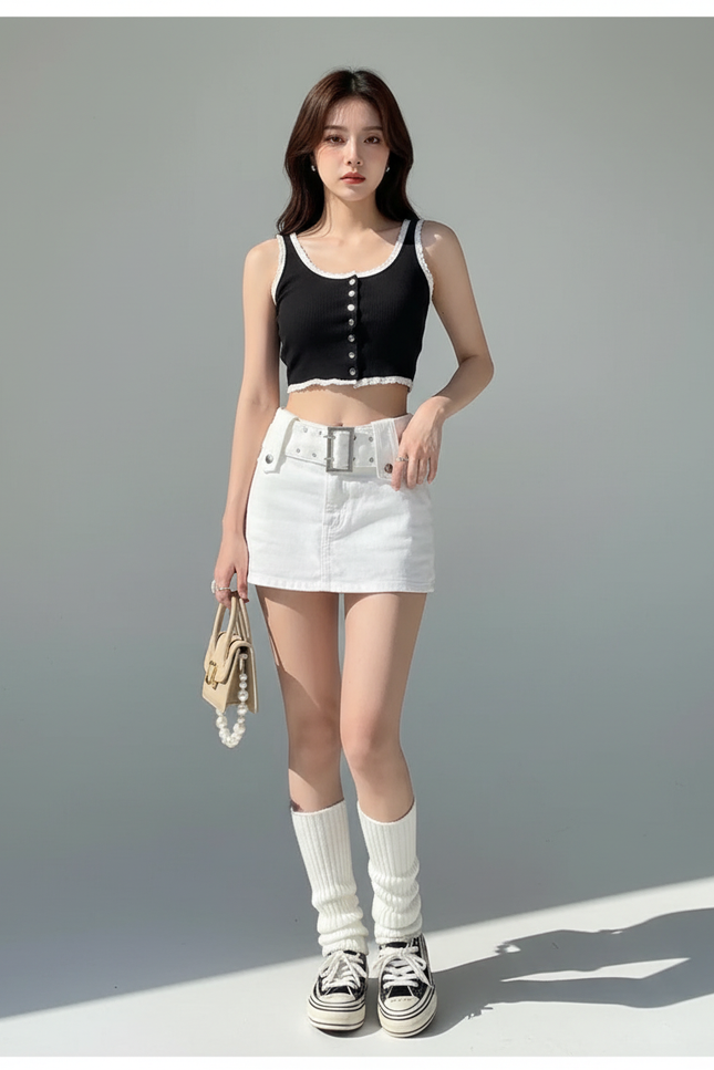 Jupe Blanche Mini Denim Y2K