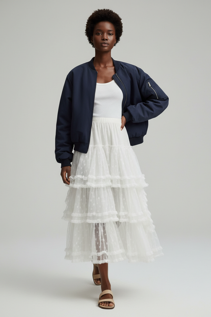 Jupe Blanche À Volants En Dentelle Fluide