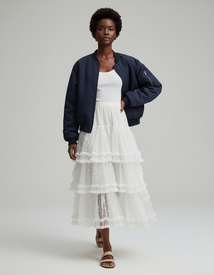 Jupe Blanche À Volants En Dentelle Fluide