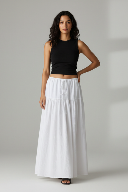 Jupe Blanche Longue À Volants Fluide