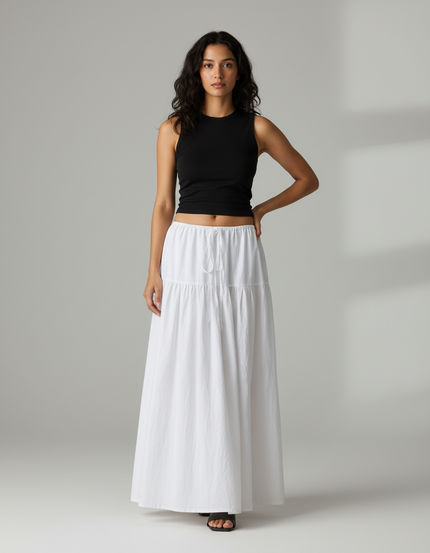 Jupe Blanche Longue À Volants Fluide