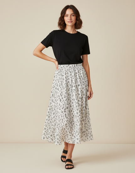 Jupe Fleurie Noire Et Blanche