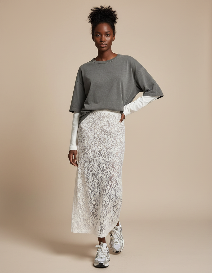 Jupe Blanche Dentelle Longue Perspective