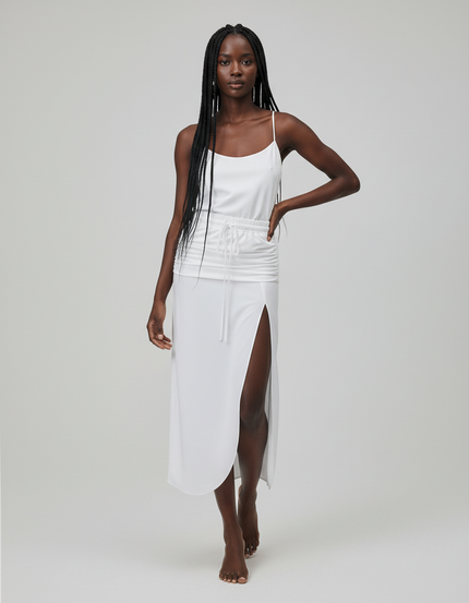 Jupe Blanche Fendue Taille Froncée Décontractée