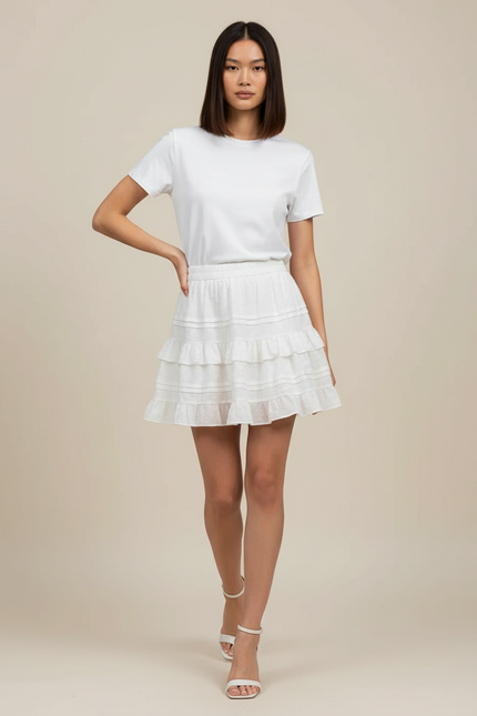 Jupe Blanche Mini À Volants Chic